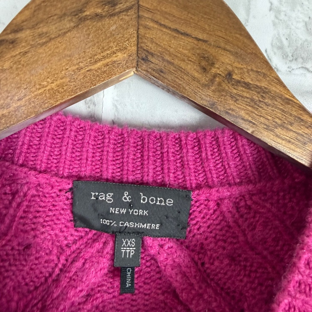 rag & bone New York Fuchsia Pink Cable Knit 100% Cashmere Crew Neck Sweater 2XS - Picture 3 of 7